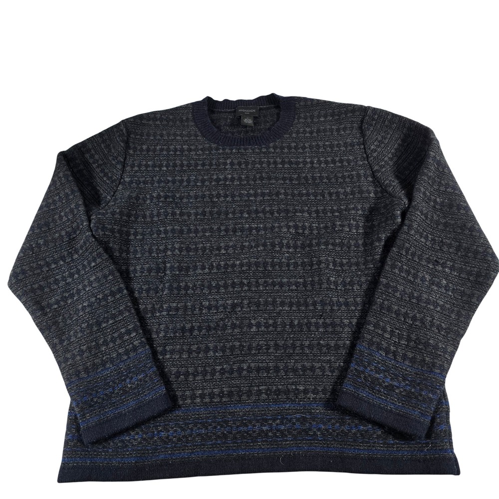 Magaschoni Man Wool Yak Blend Crewneck Sweater Charcoal Navy Large 15283
